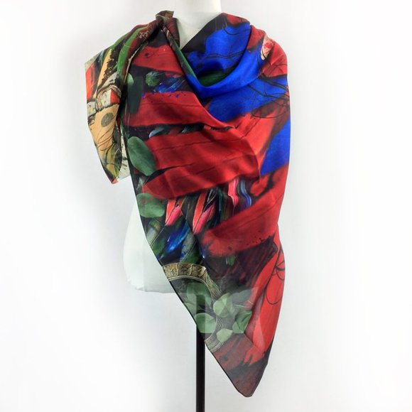 Scarlet McCaw Tropical Wings Chiffon Oversized Square Scarf Shawl - Picture 4 of 16
